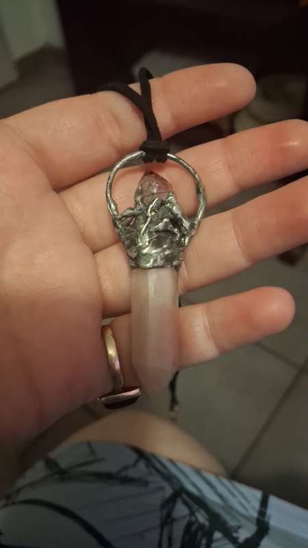 Well made metal pink moonstone and amyesthest crystsk