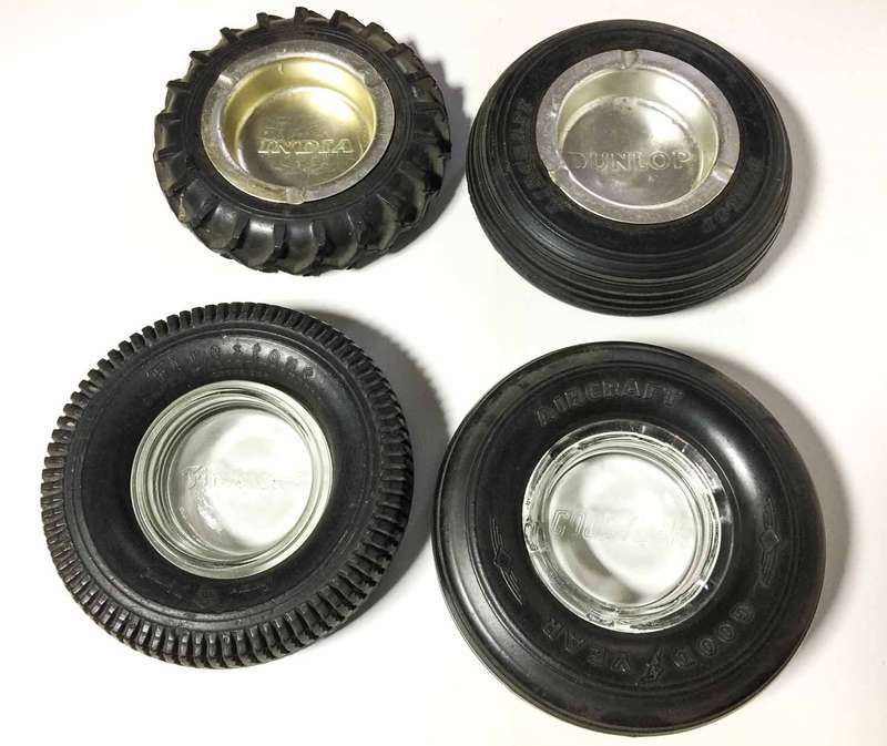Goodyear, Dunlop, Firestone and India Tyre Ashtrays (4x)