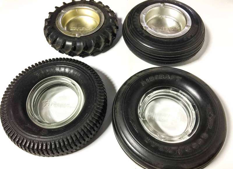 Goodyear, Dunlop, Firestone and India Tyre Ashtrays (4x)