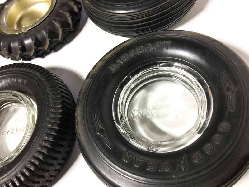 Goodyear, Dunlop, Firestone and India Tyre Ashtrays (4x)