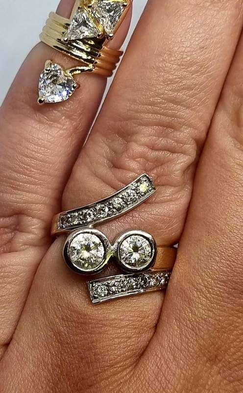 9ct Yellow and White Gold Diamond and Cubic Zirconia Ring