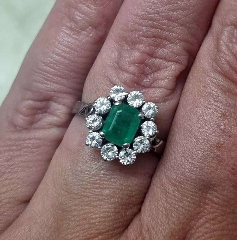 White Gold Emerald and Diamond Ring