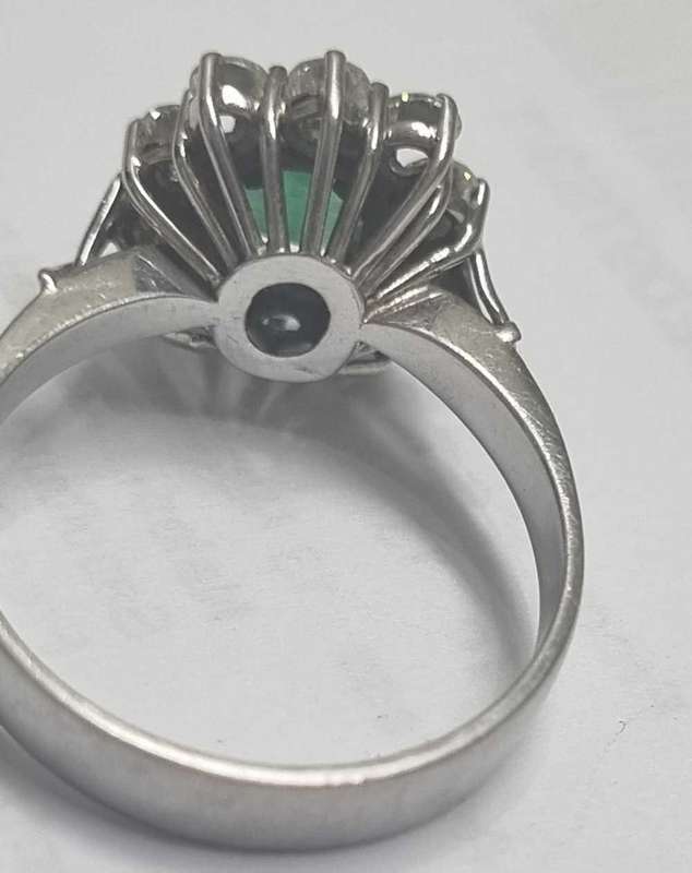 White Gold Emerald and Diamond Ring