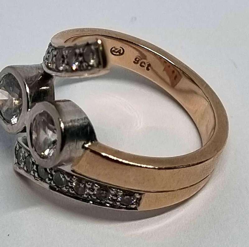 9ct Yellow and White Gold Diamond and Cubic Zirconia Ring