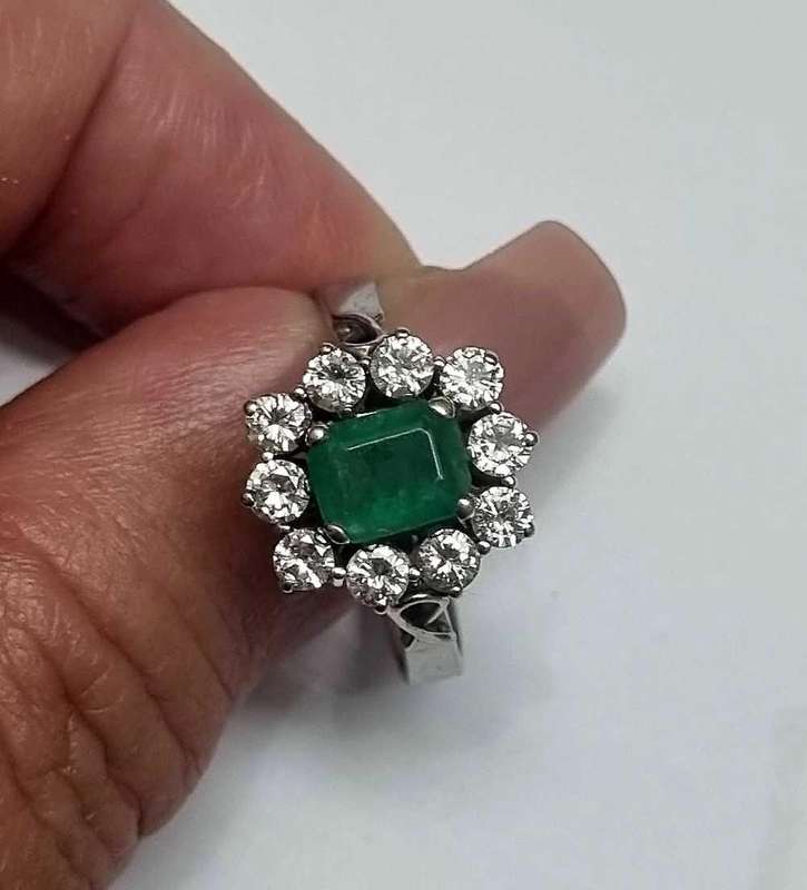 White Gold Emerald and Diamond Ring