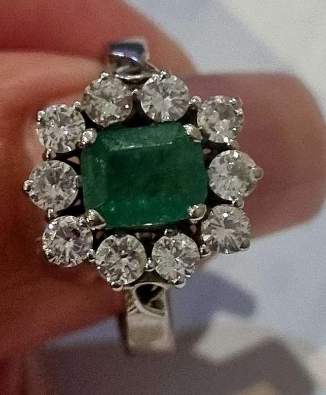White Gold Emerald and Diamond Ring