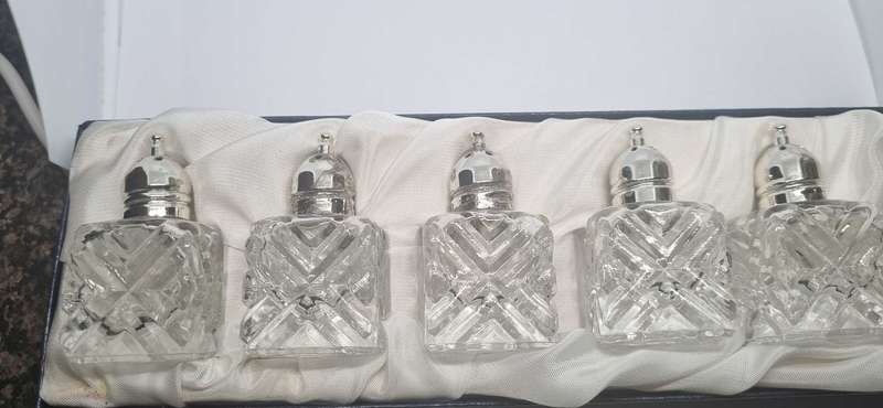 Set of Six Vintage F.B. Rogers glass Salt and Pepper Shakers