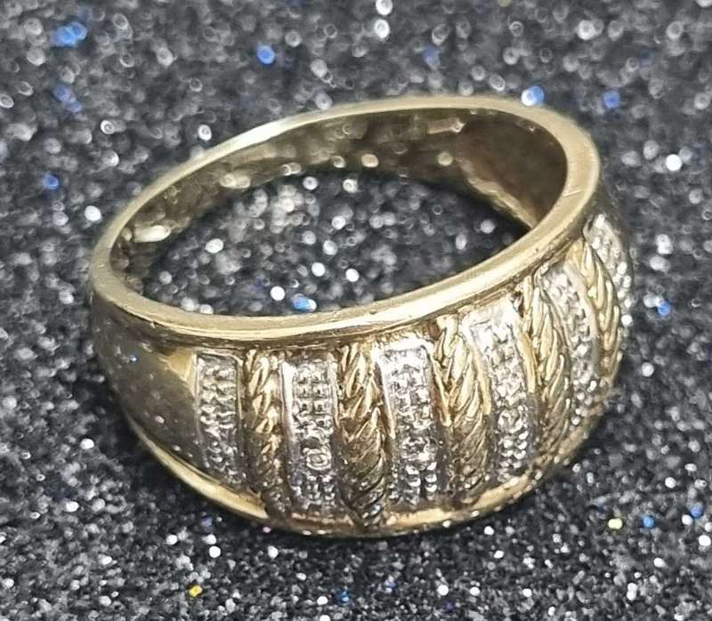 9ct Yellow and White Gold Wide Band Diamond Ring
