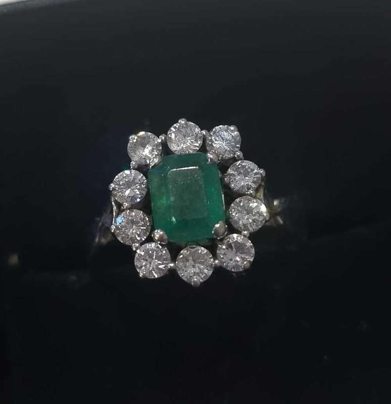 White Gold Emerald and Diamond Ring