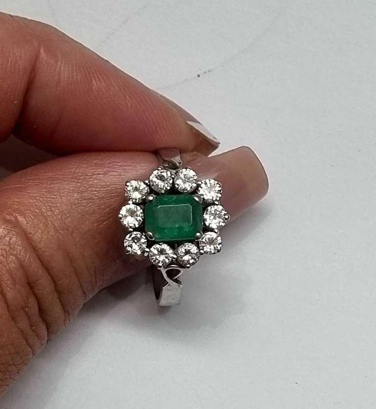 White Gold Emerald and Diamond Ring