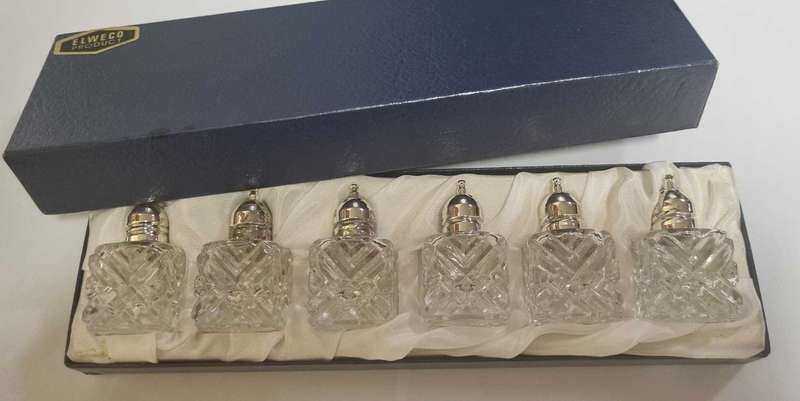 Set of Six Vintage F.B. Rogers glass Salt and Pepper Shakers