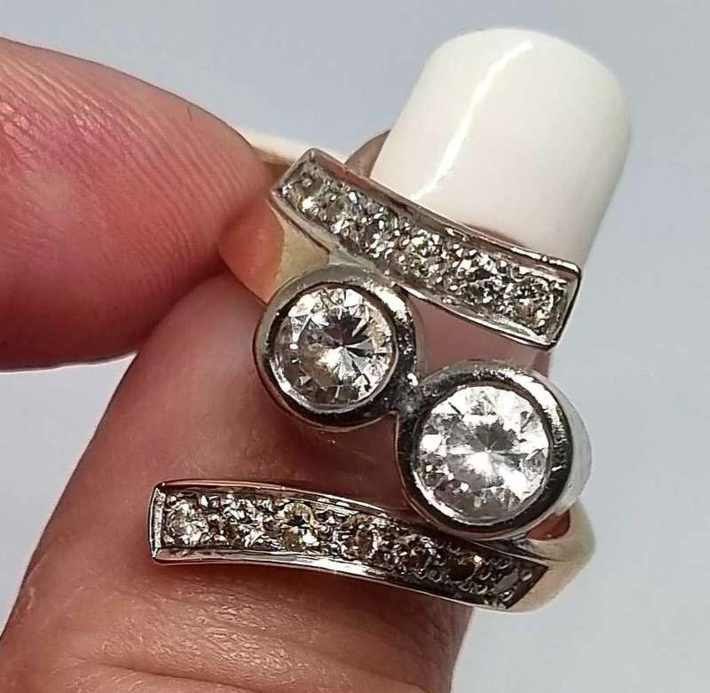 9ct Yellow and White Gold Diamond and Cubic Zirconia Ring