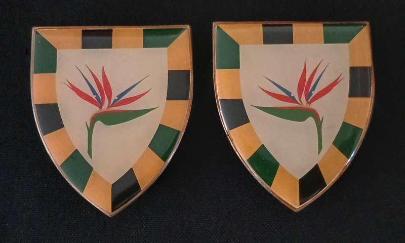 SADF 6 SA INFANTRY YELLOW TYPE SHOULDER FLASH PAIR 1ST ISSUE  ( ONE PIN MISSING )          L117