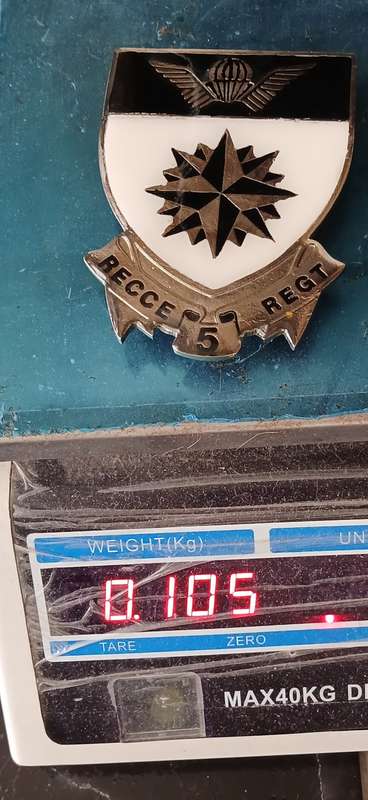 SADF 5 SPECIAL FORCES " RECCE "  COMMANDO METAL BADGE      WEIGHT: 105 grams              L132