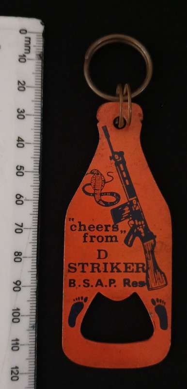 RHODESIAN BSAP RESERVE STRIKER FORCE BOTTLE OPENER -- METAL AND ENAMEL  " RARE "   L133
