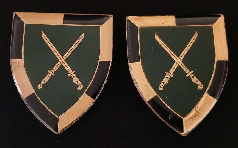SOUTH AFRICAN INFANTRY SCHOOL SHOULDER FLASH PAIR    ( NOTE ALL PINS REPAIRED )    L172