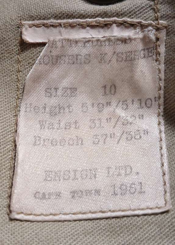 SADF BUNNY JACKET ( BLOUSES 1956 ) AND TROUSERS  K / SERGE 1961 ( BATTLE DRESS )