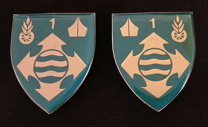 SADF 1 QUARTERMASTER GENERAL COMPOSITE DEPOT SHOULDER FLASH PAIR " RARE "   2 PINS REPAIRED     L250
