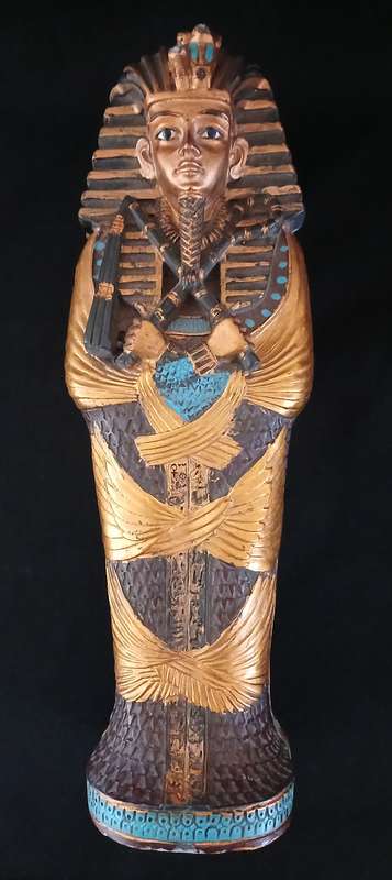 King Tut EGYPTIAN WITH MUMMY Ancient Figurine Statue Sarcophagus TUTANKHAMUN Size: 23 x 7cm