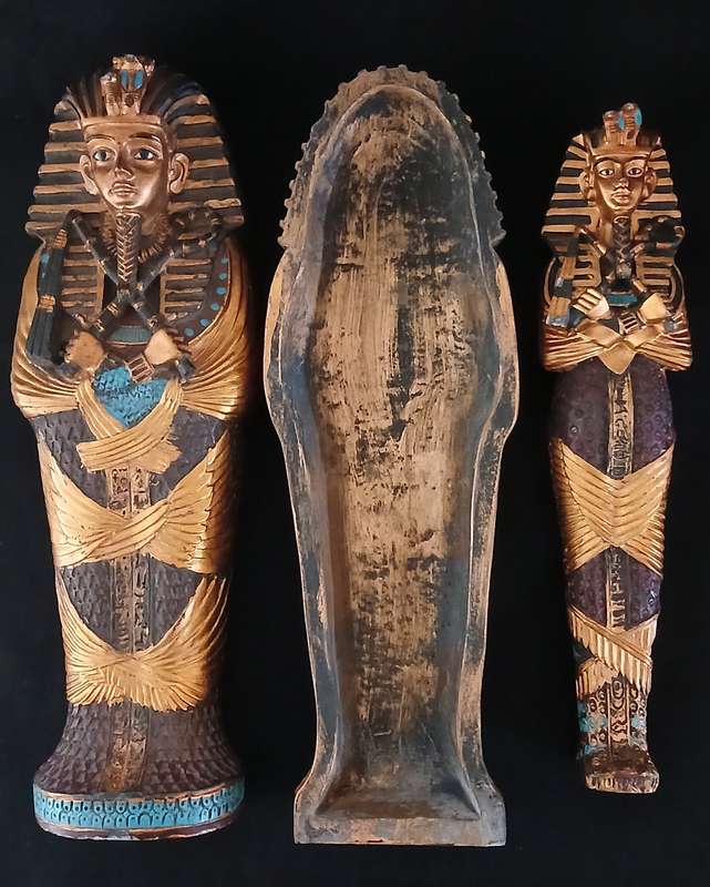 King Tut EGYPTIAN WITH MUMMY Ancient Figurine Statue Sarcophagus TUTANKHAMUN Size: 23 x 7cm