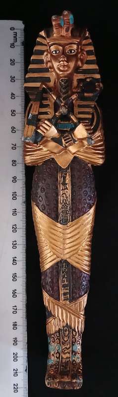King Tut EGYPTIAN WITH MUMMY Ancient Figurine Statue Sarcophagus TUTANKHAMUN Size: 23 x 7cm