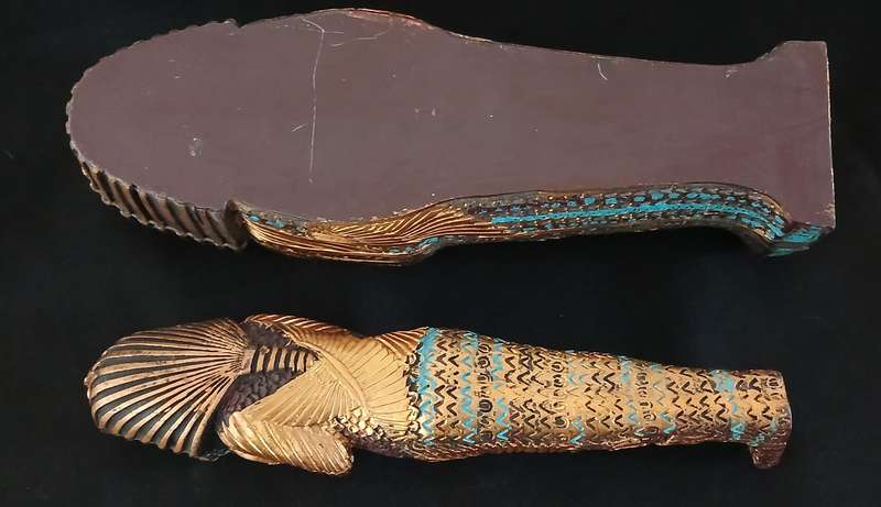 King Tut EGYPTIAN WITH MUMMY Ancient Figurine Statue Sarcophagus TUTANKHAMUN Size: 23 x 7cm