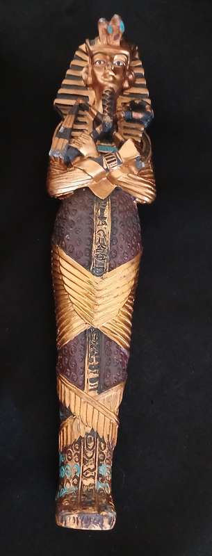 King Tut EGYPTIAN WITH MUMMY Ancient Figurine Statue Sarcophagus TUTANKHAMUN Size: 23 x 7cm