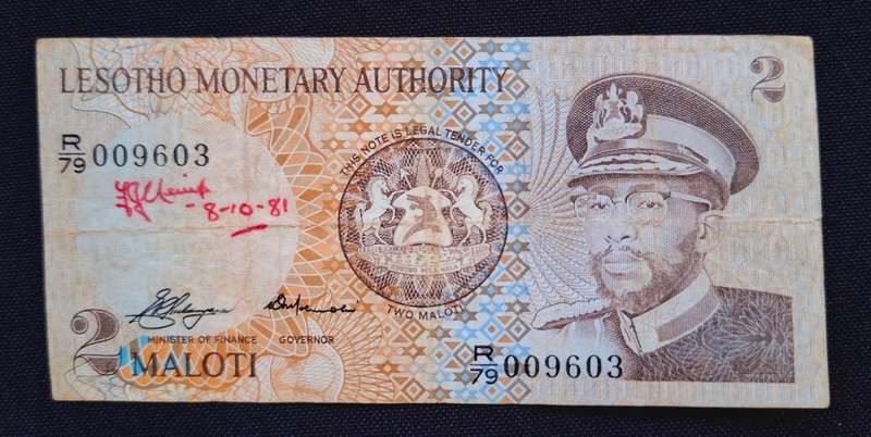 LESOTHO 2 MALOTI 1979 Banknote  Low Number                           N9a