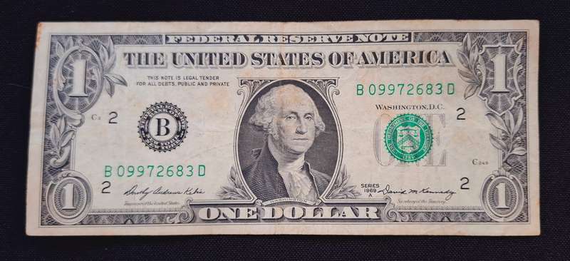 1969 A Series United States Of America One Dollar Banknote                          N12c
