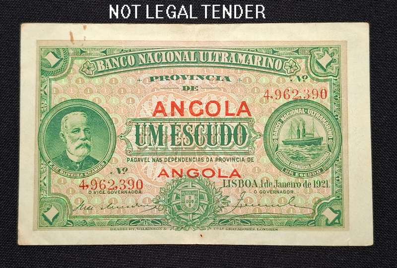 Angola 1 Escudo 1921 Banknote          " RARE "           N16