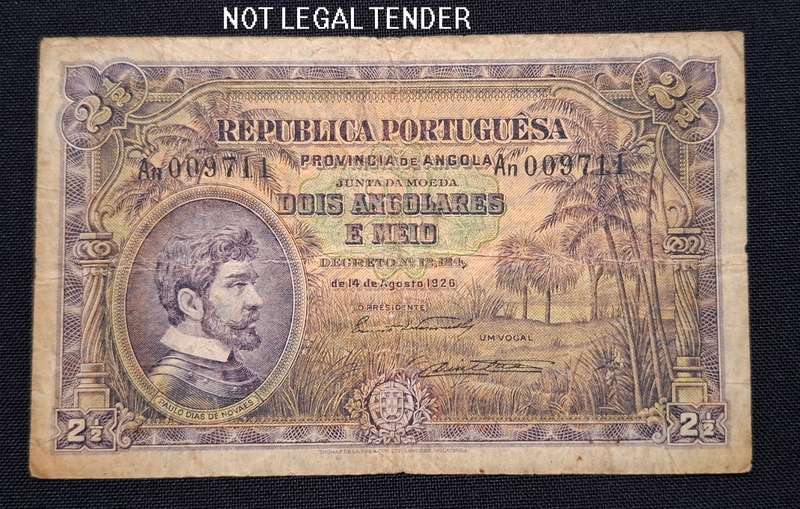 Angola 2 1/2 Angolares banknote of 1926 Republica Portuguesa    "" RARE ""              N17