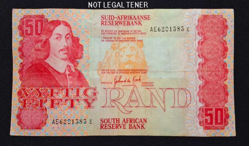 South Africa de Kock  R50 Note   AE6201383 E                     No.14         ** ONE RAND START **