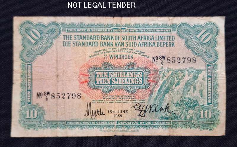 South West Africa(Windhoek) Standard Bank 10 Shillings 15TH JUNE 1959     NN1