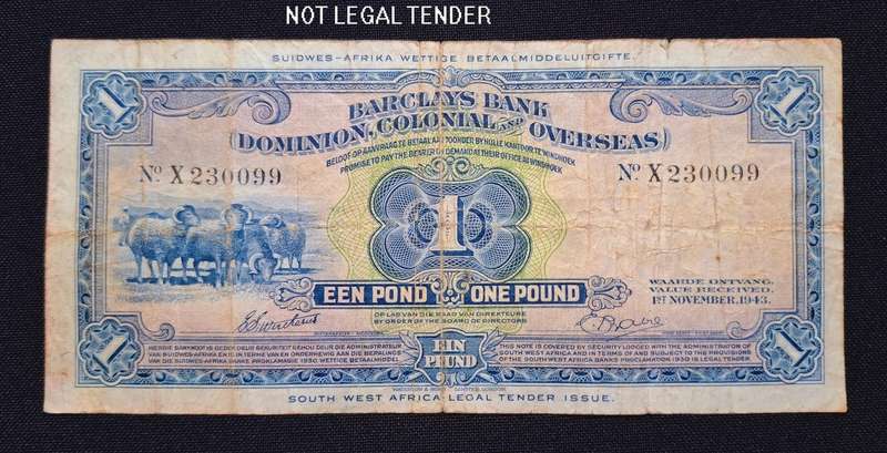 SUID WES AFRIKA ISSUE - 1 POUND - BARCLAYS BANK   1 Nov 1943   ** VERY RARE **          NN4