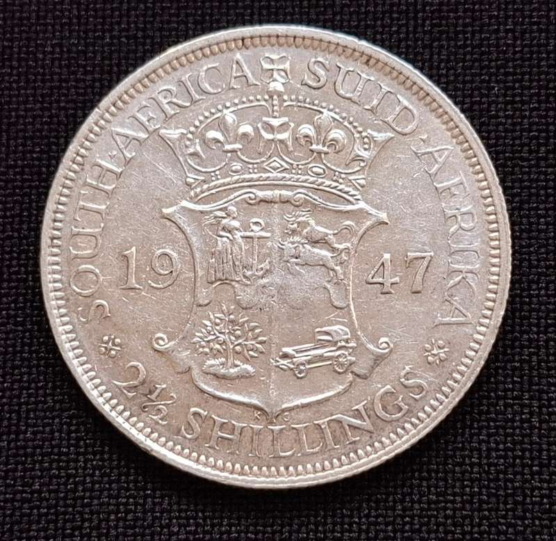 1947 Union of South Africa Two and a Half Shillings  -- SCARCE --   ** Only 6182 MINTED **       T17