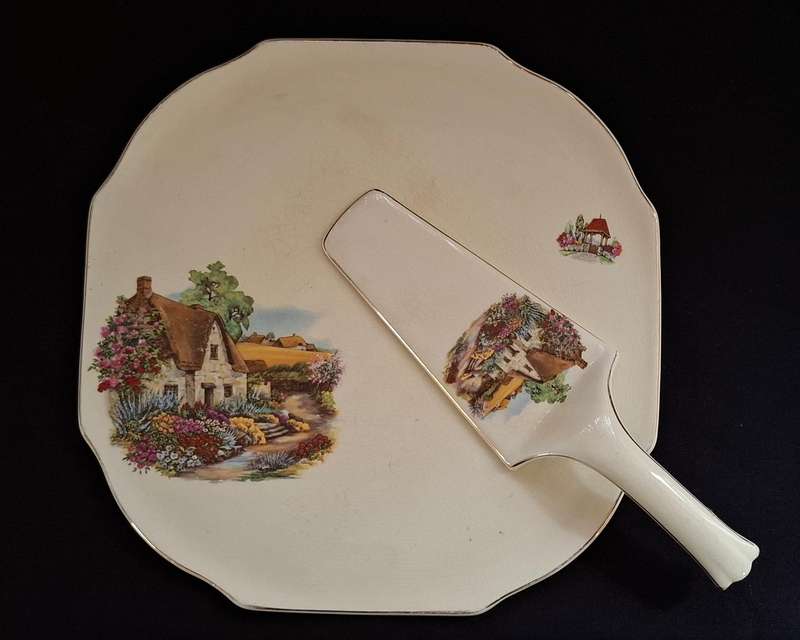 Lord Nelson Ware Elijah Cotton Square Cake Plate + Server  1950's