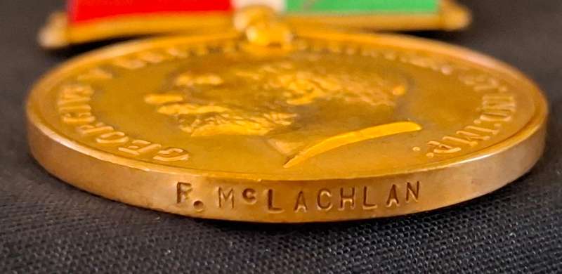 WW1  ---  For War Service - MERCANTILE MARINE 1914 - 1918 Medal F. Mc LACHLAN   ---- Full Size ----