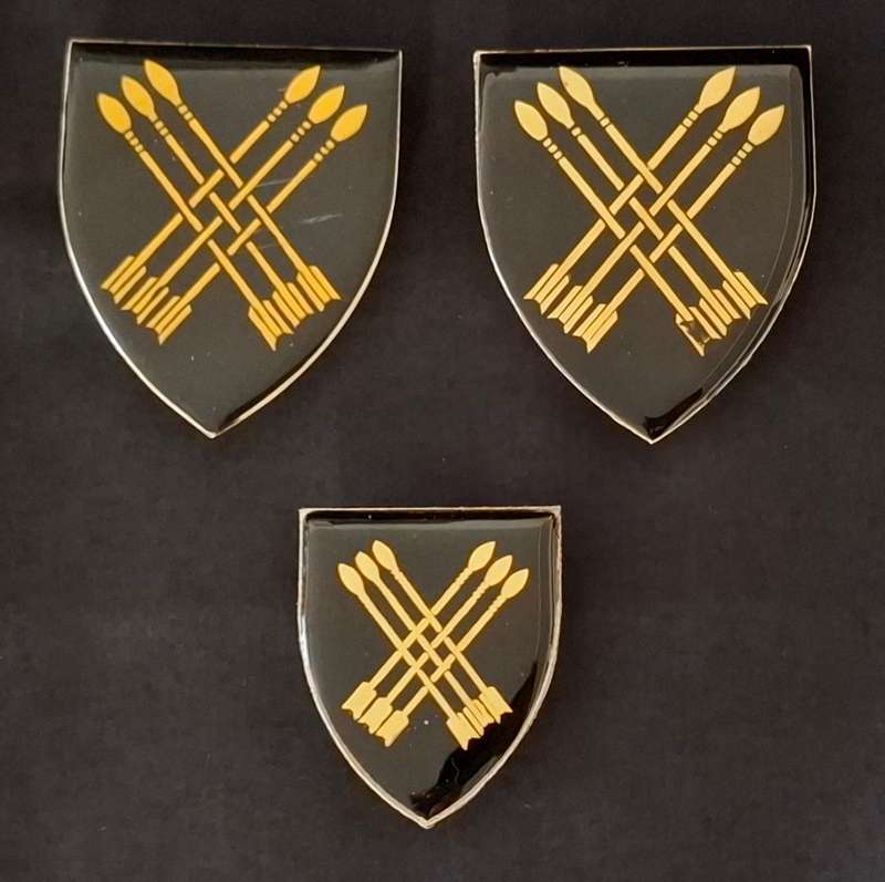 SADF 32 Battalion Shoulder Flash Pair + Pocket Flash  -- 1980 --    ( GOLD ARROWS )             E90
