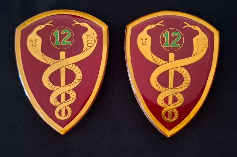 SADF -- SAMS 12 FIELD AMBULANCE UNIT SOULDER FLASH PAIR  ( ONE FLASH PINS REPAIRED )           E93