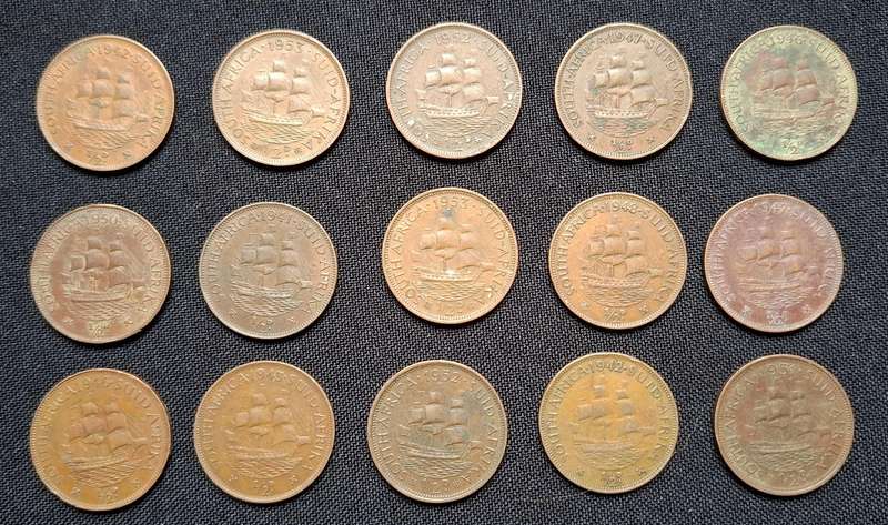 UNION OF SOUTH AFRICA Half Penny Lot       ------  One Bid For The Lot Of 15 Coins