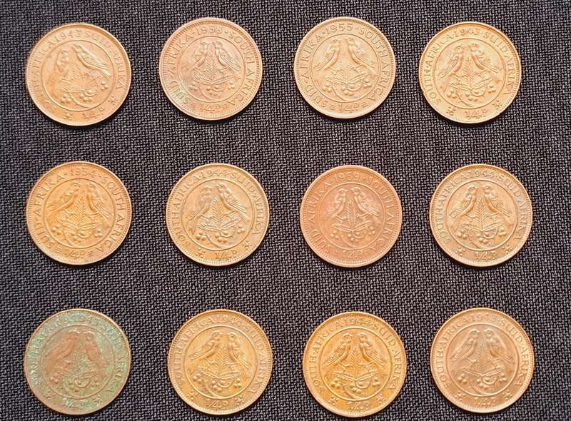 Union of South Africa Quarter Penny Lot - 12 coins