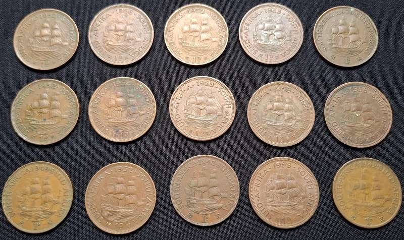 UNION OF SOUTH AFRICA Penny Lot ----- ONE BID FOR THE LOT OF 15 COINS                      ( A )