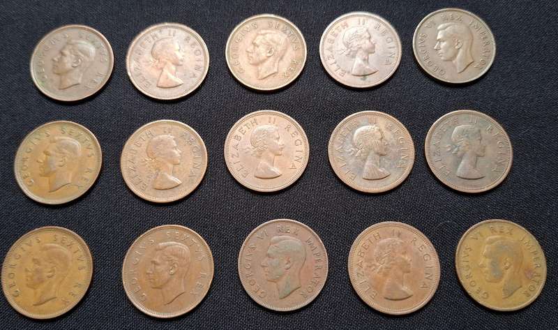 UNION OF SOUTH AFRICA Penny Lot ----- ONE BID FOR THE LOT OF 15 COINS                      ( A )