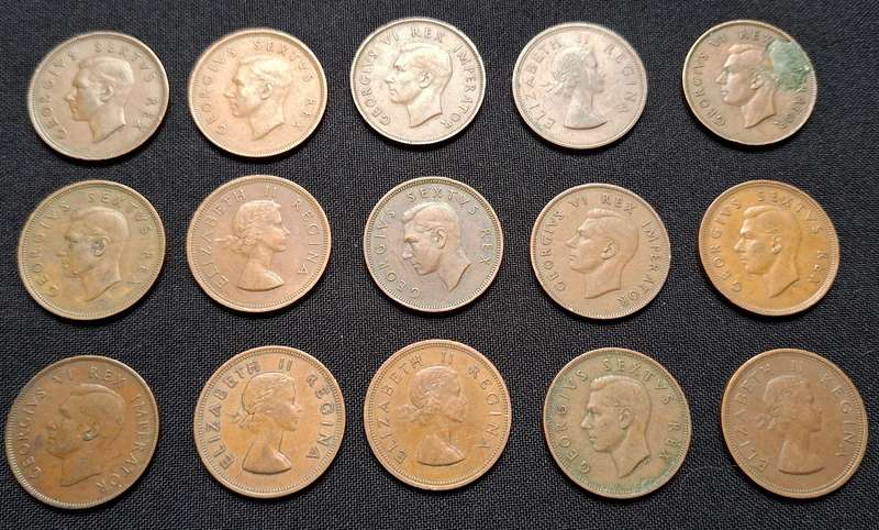 UNION OF SOUTH AFRICA PENNY LOT --------- ONE BID FOR THE LOT OF 15 COINS                 ( B )