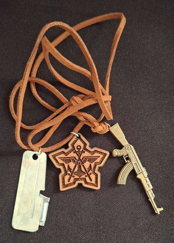 SADF Tin Opener , AK47 Kalashnikov Assault Rifle And Defence Force Badge            W5