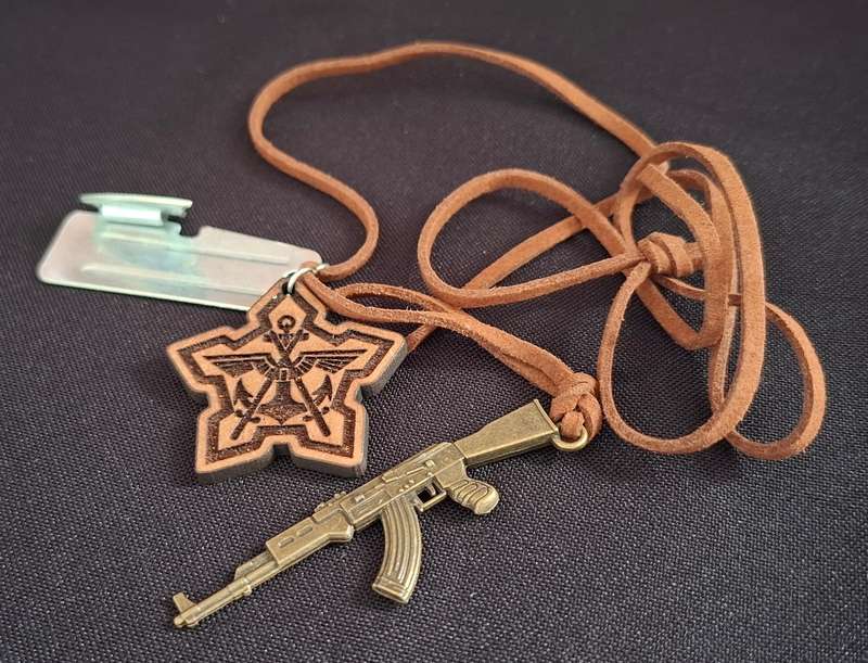 SADF Tin Opener , AK47 Kalashnikov Assault Rifle And Defence Force Badge            W5