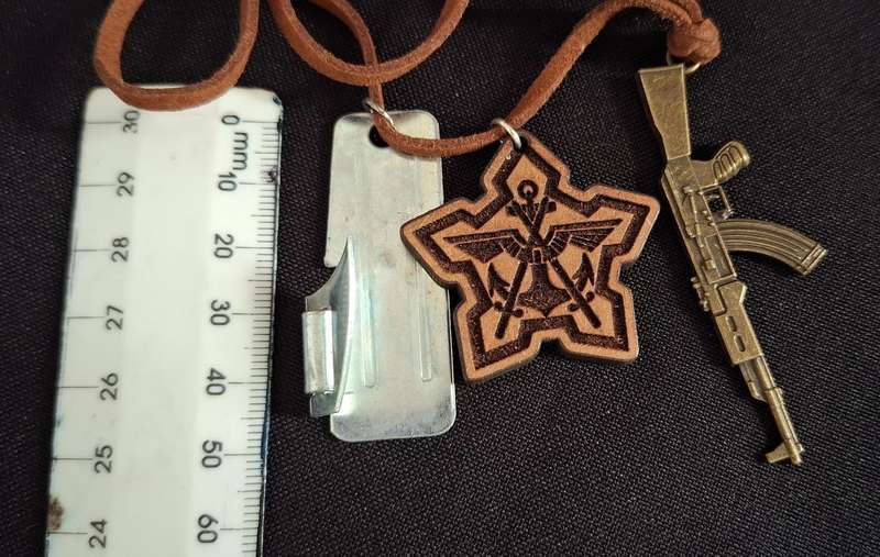 SADF Tin Opener , AK47 Kalashnikov Assault Rifle And Defence Force Badge            W5