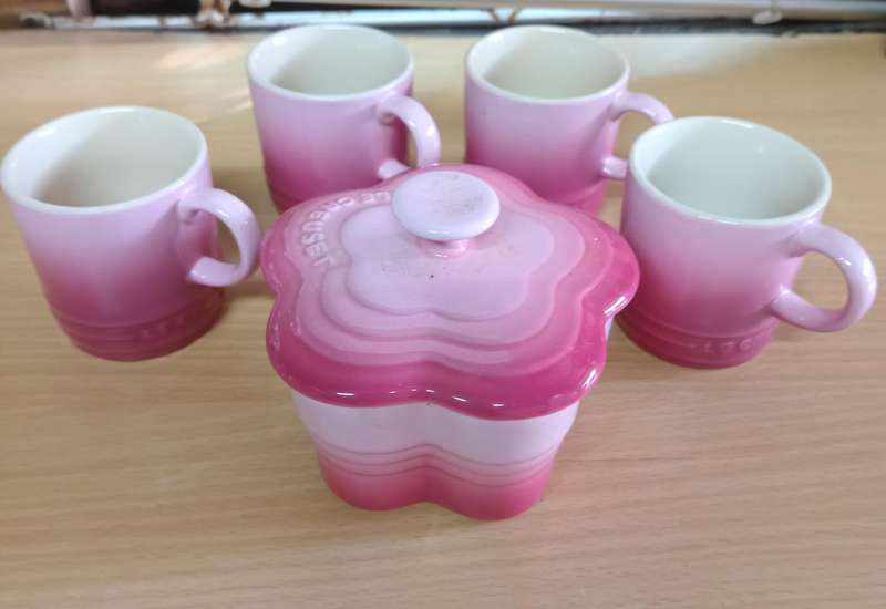 Le Creuset espresso cups and flower ramekin