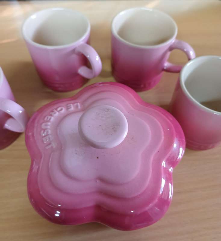 Le Creuset espresso cups and flower ramekin