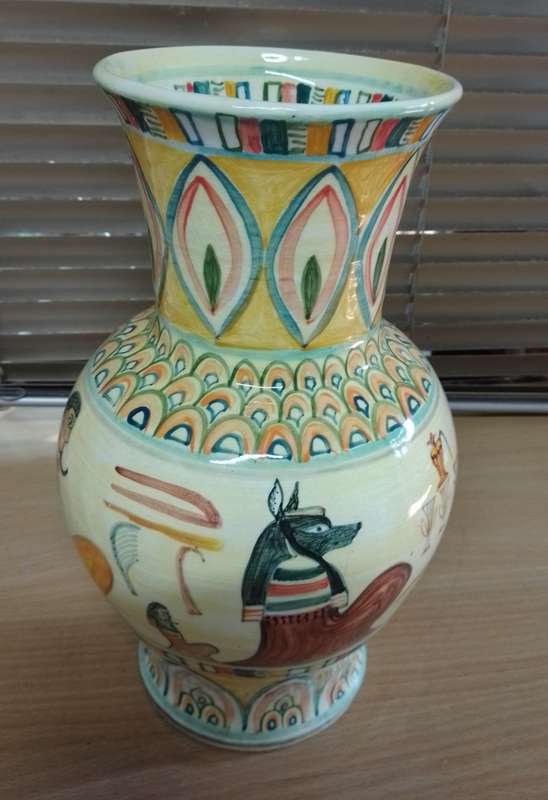 Hand painted Egyptian motif vase